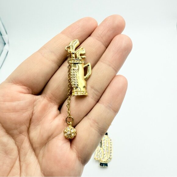 Vintage Rhinestone Gold Tone Golf Clubs and Bag Pins Brooches Lot - Picture 3 of 4